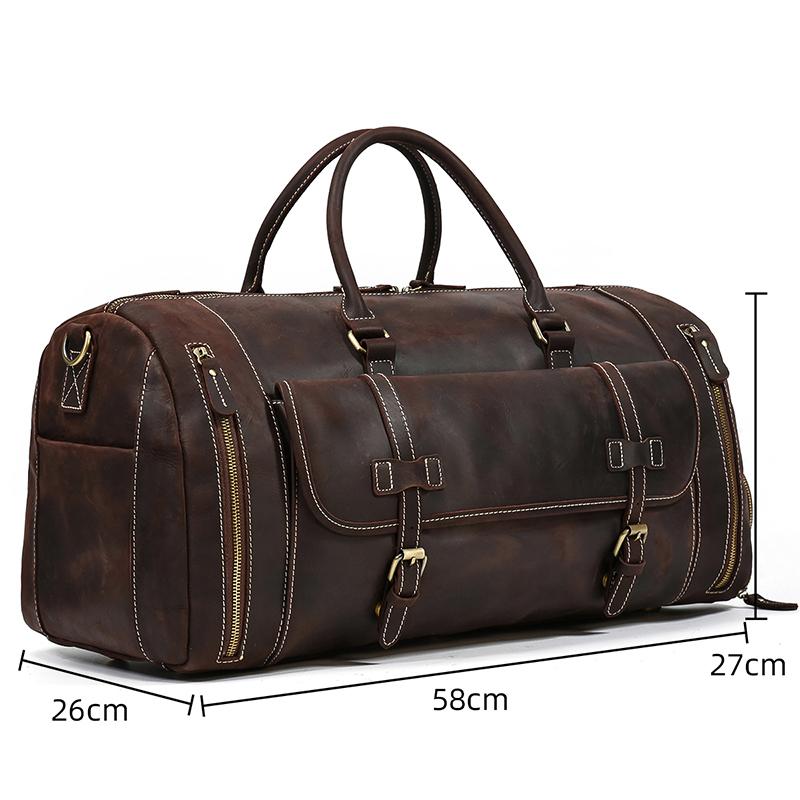 58cm Large Travel Bag 40l Genuine Leather Handbag For Trip Shoulder Bag Dual Use Travel Bag High Capacity With Shoe Compartment