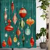 Vintage Christmas Ornament Shower Curtain - Polyester, Waterproof, 12 Hooks, Festive Red & Green Design With Stars & Stripes,
