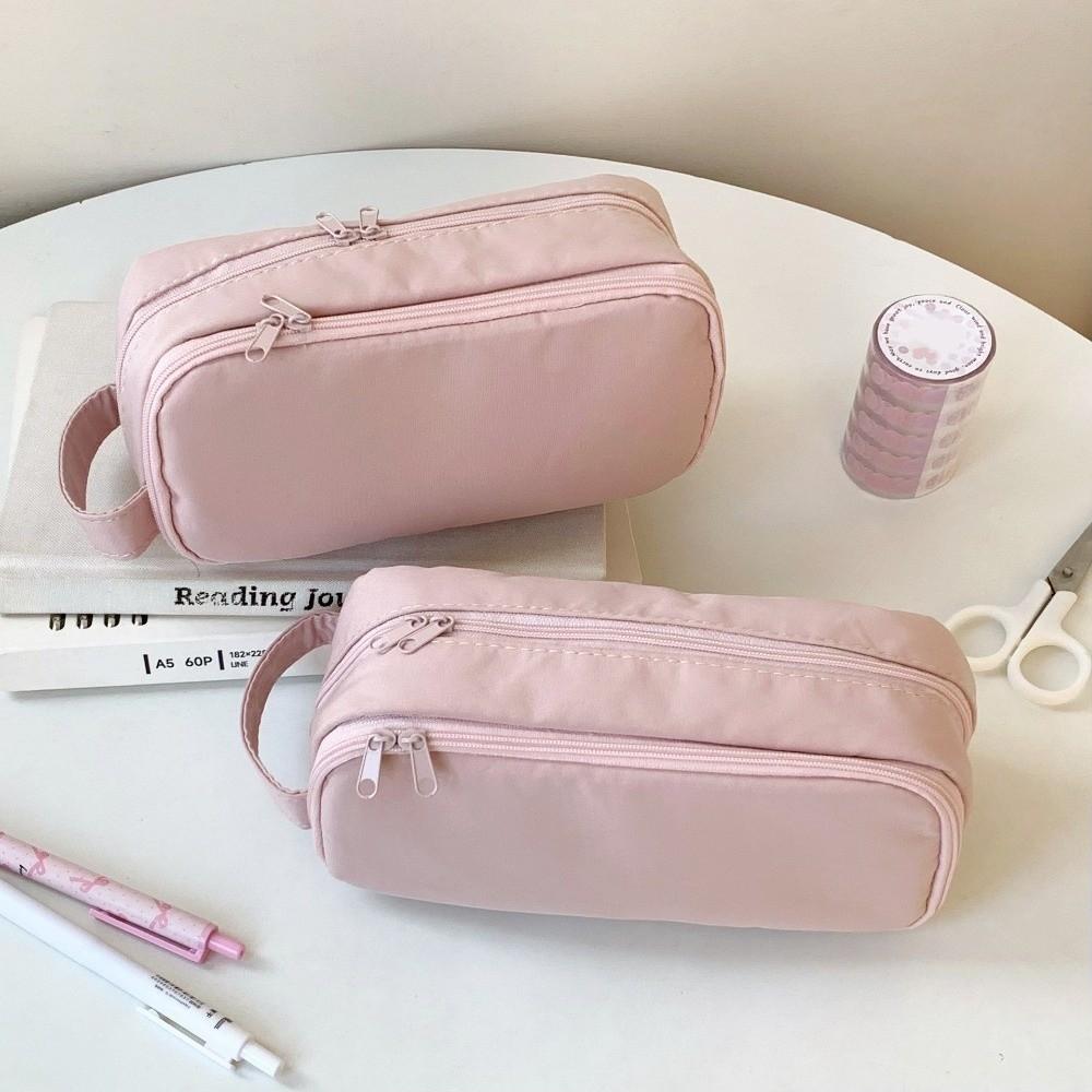 Desktop Storage Korean Pink Stationery Bag Large Capacity Solid Color Pencil Pouch  School