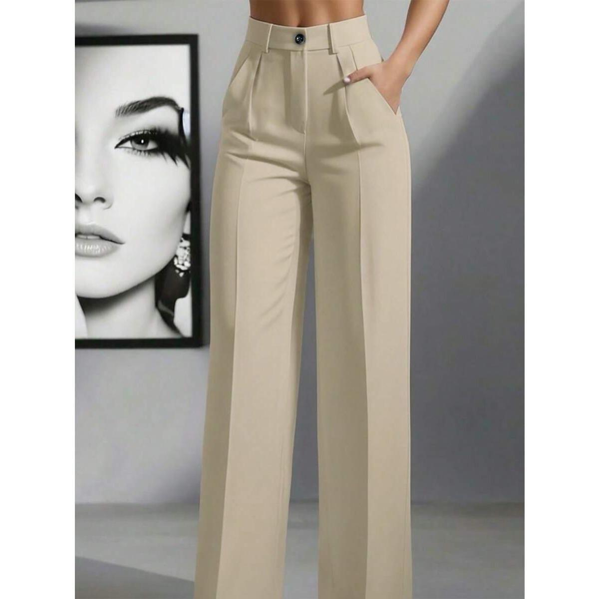 

Solid Color Casual Pants, Women s High Waisted Pleated Loose Pants, Work Pants and Trousers S хакі