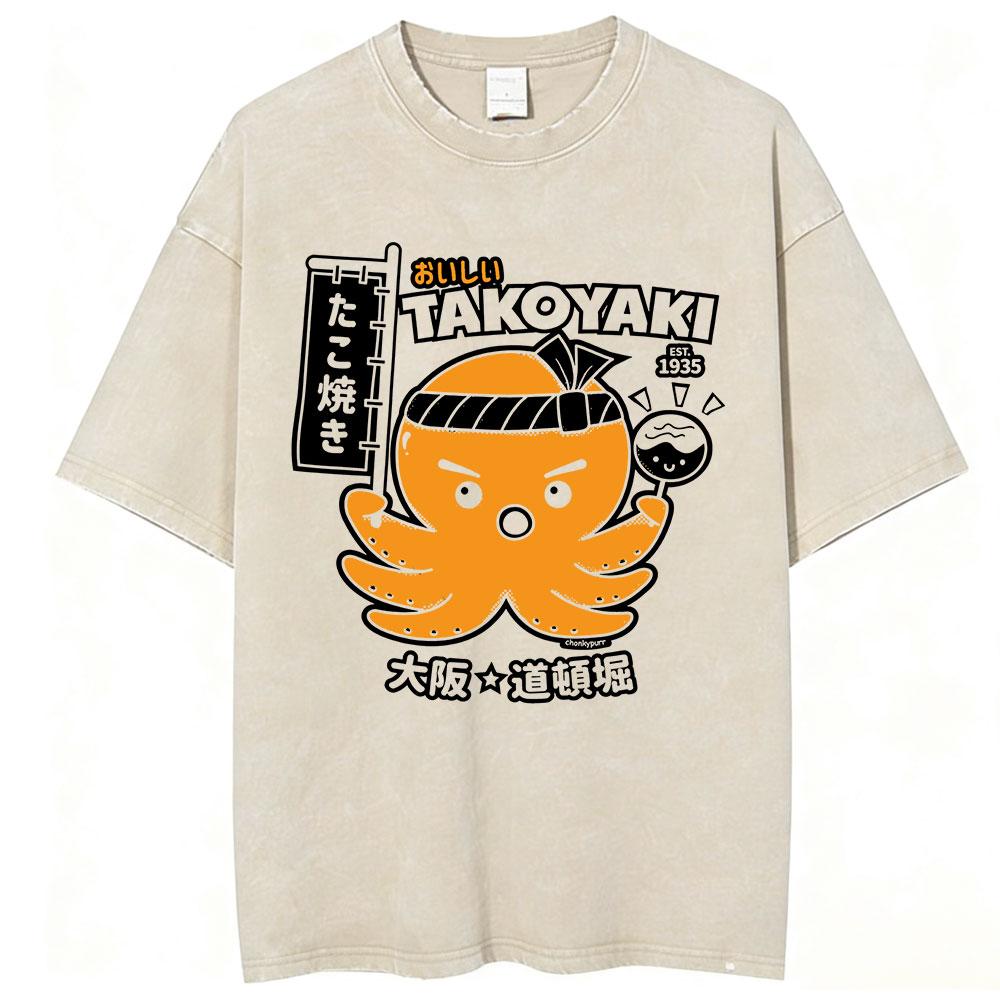 

Japanese Octo Beats Osaka Dotonbori Drunken Octopus Funny T Shirts Men Women Vintage Washed Oversized Cotton TShirts Streetwear S
