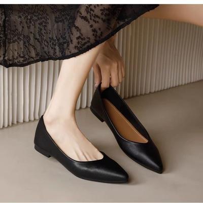 Spitze flache Schuhe beige einzelne Schuhe weiche Sohle bequeme Damenschuhe leichte Öffnung vielseitige Herbstschuhe weiches Leder nude Damenschuhe