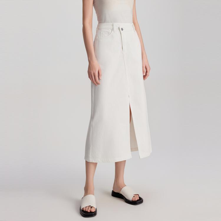 ELLE Petite Midi Denim Skirt French High-Waisted Split Casual Long Skirt Women Skirts White L7SRL001