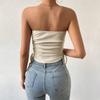 2025 Frühling und Sommer Sexy Damen Slim Einfarbig Kordelzug Kurzer Absatz Brustweste Basic T-Shirts Tank Niedliches Top
