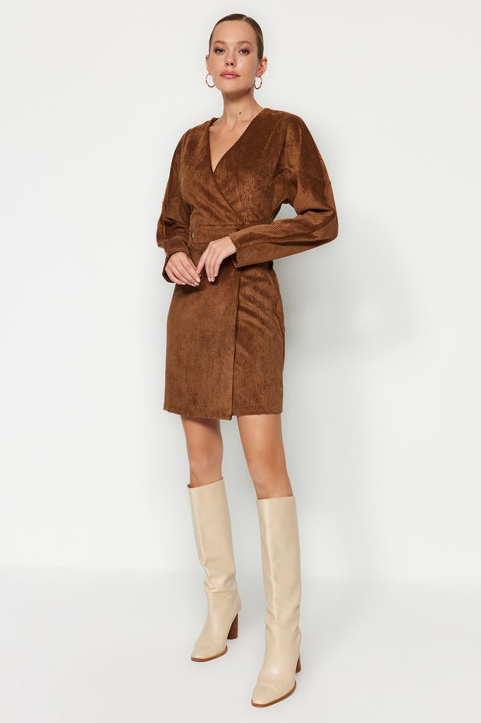 Women's Fashion Casual Standard Sleeve Mini Navy Blue Collar Detailed Lined Chiffon Woven Dress