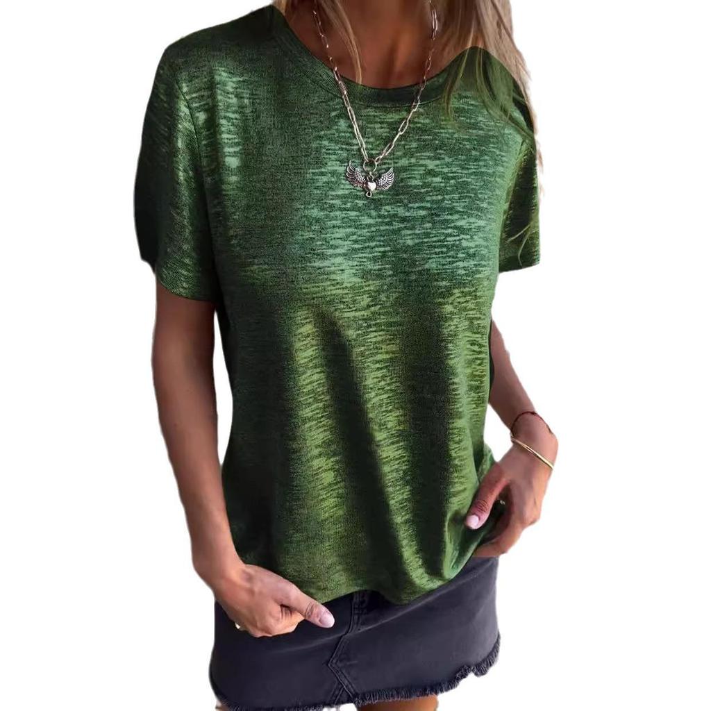 2024 Summer Cross-border European & American Women's Round Neck Short Sleeve T-shirt with Hot Stamping