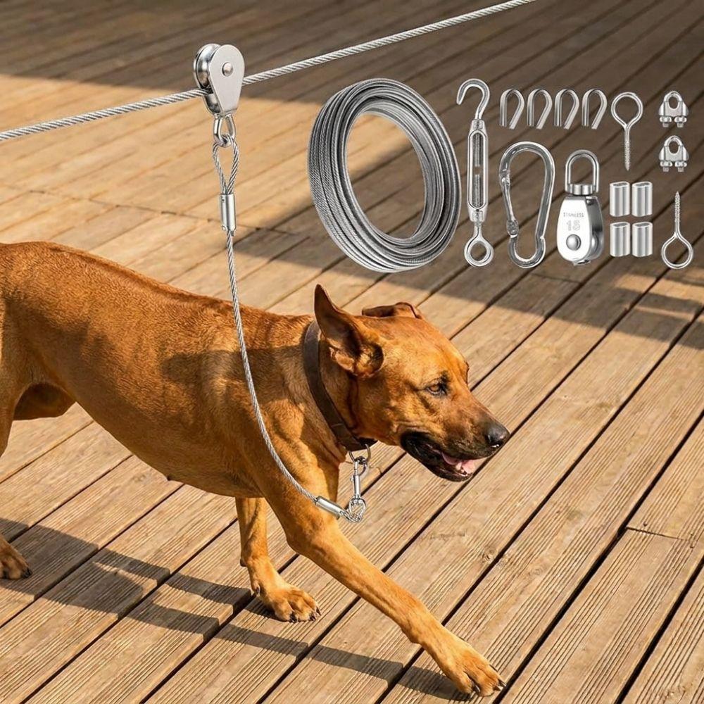 Anti Rust Outdoor Dog Tie Out Cable 15/30M Dog Tie Out Trolley Wire Rope  Outdoor Yard