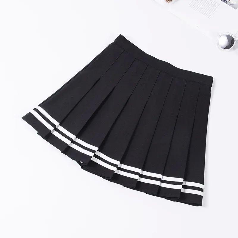 Striped High Waisted Pleated Skirt Stripe College Style High Waist Elastic Pleated Skirt