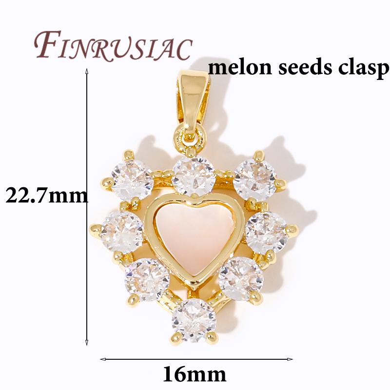 18K Gold Plated Crystal Zircon Heart Charms For Jewelry Making,Brass with Shell Pendants For Necklace Findings DIY Accessories