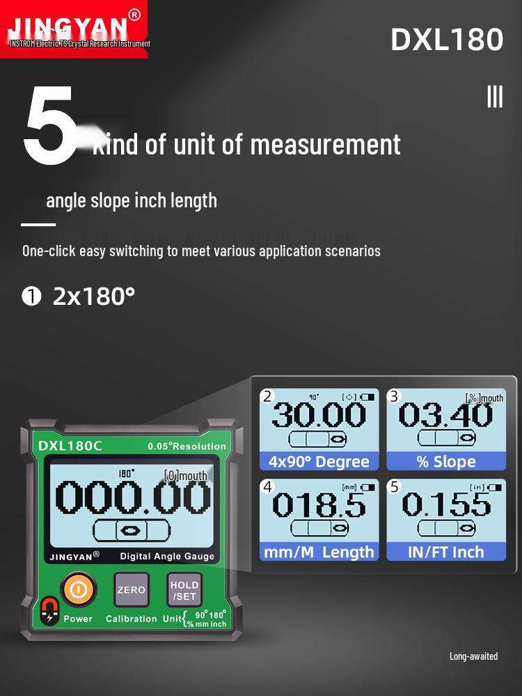 Jingyan Digital Inclinometer: High-Precision Magnetic Angle Meter with 180° Level Ruler