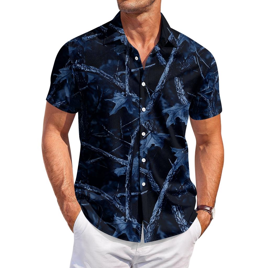 Men's Casual Short Sleeve Shirt Button Down Lightweight Breathable Fabric Camouflage Print Summer Beach Shirt