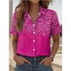 Camicia da Donna Manica Corta Camicia Bottoni Blusa Stampata Usurata Quotidiana Casual Collo Top Regolari Quotidiano Estate Primavera