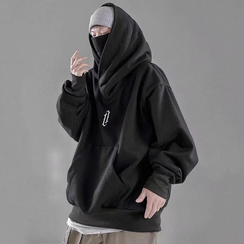 Men's Retro High-Collar Hooded Sweatshirt for Spring/Autumn – Loose Fit, High Street Hip Hop Style, Trend 833