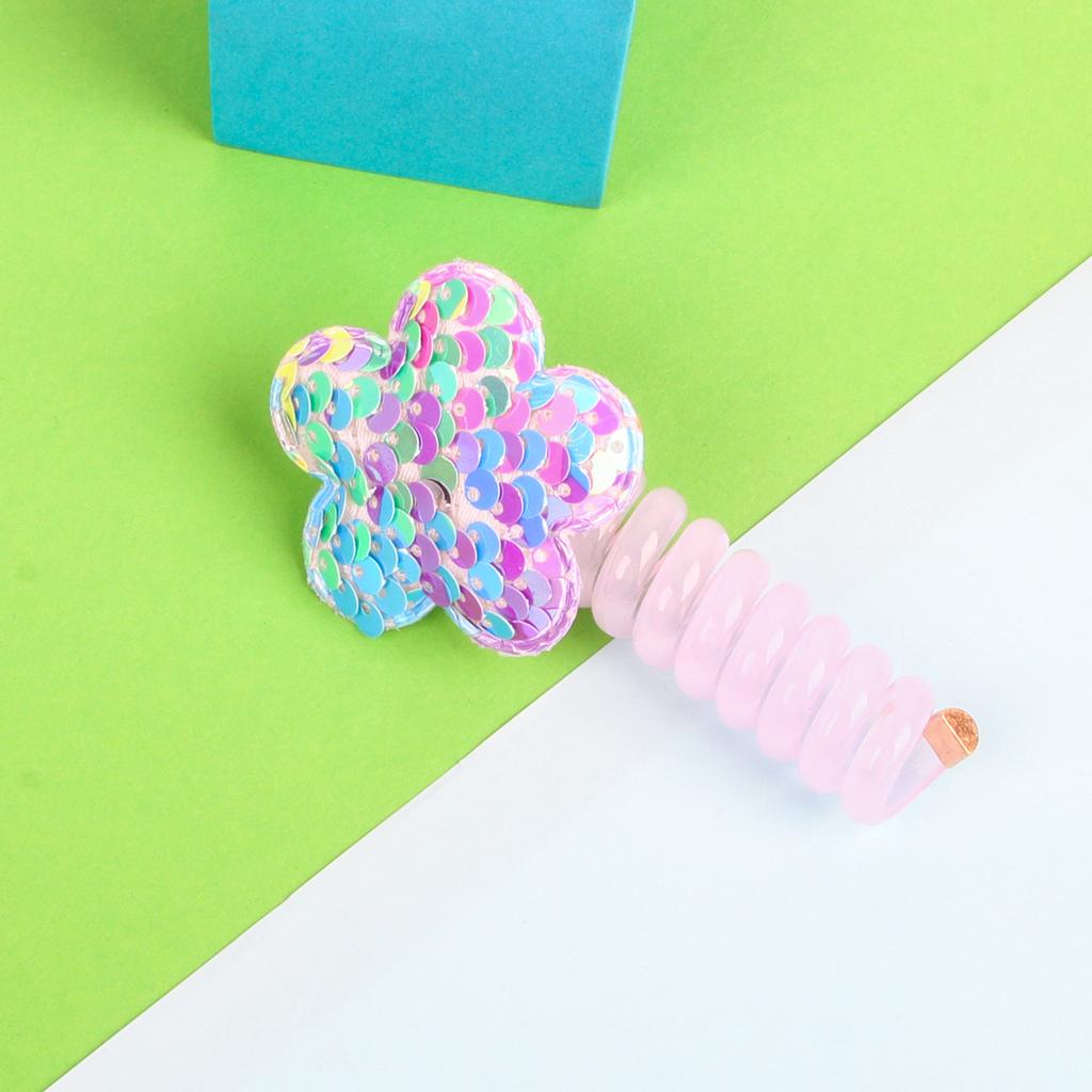 Neues Pailletten-Blumen-Elastisches Haarband Niedliche Mädchen Telefonkabel Linie Elastizität Glitzer Stern Haarband Für Kinder Haarschmuck