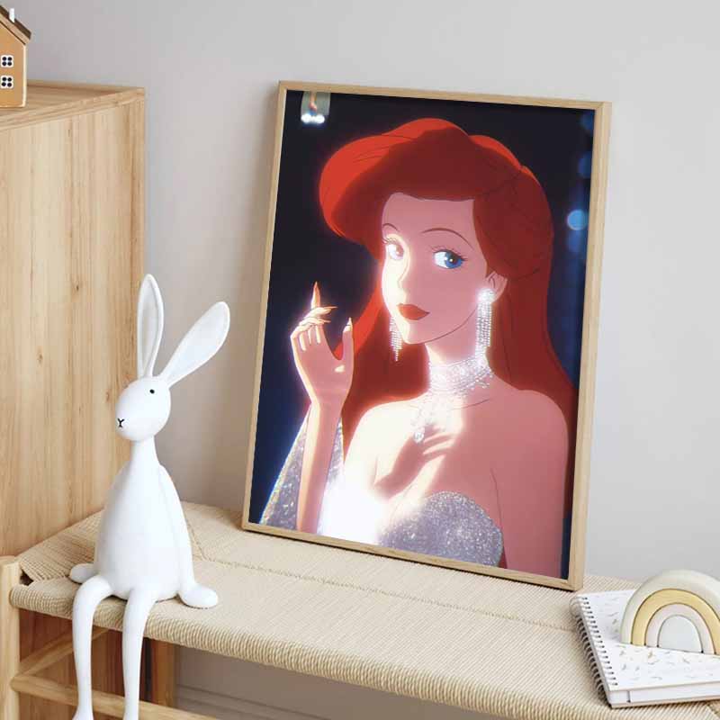Disney 5D DIY Diamond Painting: Ariels Iconic Features Illustration Cartoon Full Diamond Mosaic Art Wall Decoration Set