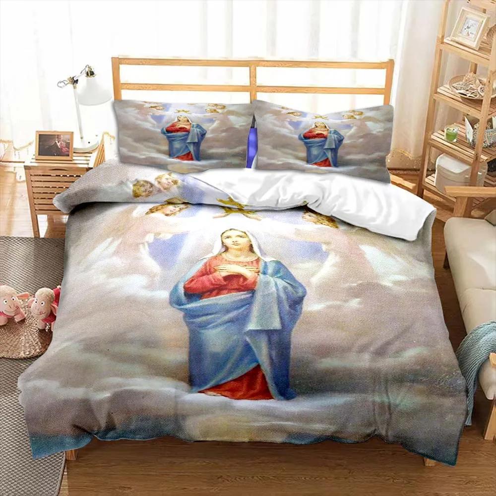 Bettwäscheset mit Jesus-Jungfrau-Maria-Motiv, für Kinderzimmer, Schlafzimmer, Bettbezug, Kinderbett, Polyester, Bettbezug-Set mit Kissenbezug