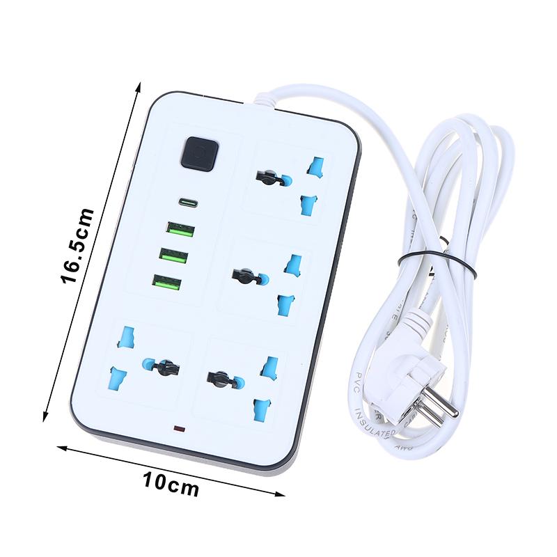 New EU US Plug 2/3Pin Power Strip 1 TypeC 3 USB Port 4 Way Outlet 2/3/5M Extension Power Socket Charge Electrical Socket
