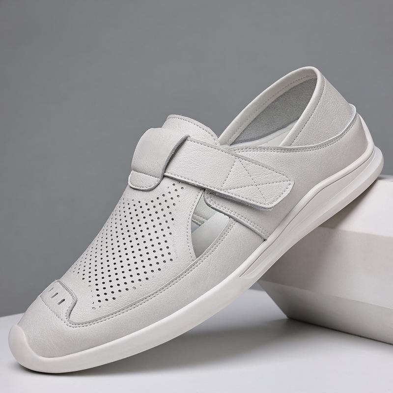 

Мода 2024 Лето Мягкие Кожаные Сандалии Мужские Мода Перфорация Деловой Повседневный Обувь Шлепанцы Мужская Новая Дизайнерская Мужская Обувь 38