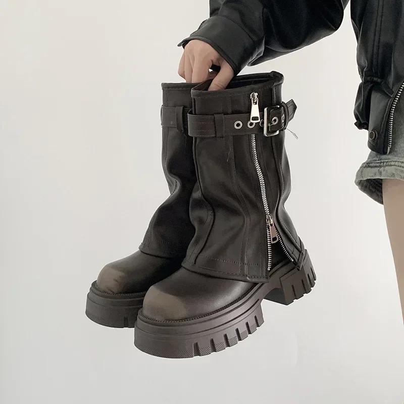 Fashion Fashion Women's Boots Winter Belt Buckle Ladies Elegant Platform Women's Shoes Long Pipe Booties Casual Women's Knee High Bootie