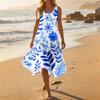 Women Sleeveless Casual Floral Print Dress Round Neck Irregular Hem Mid Length Summer Dress Lightweight Comfortable