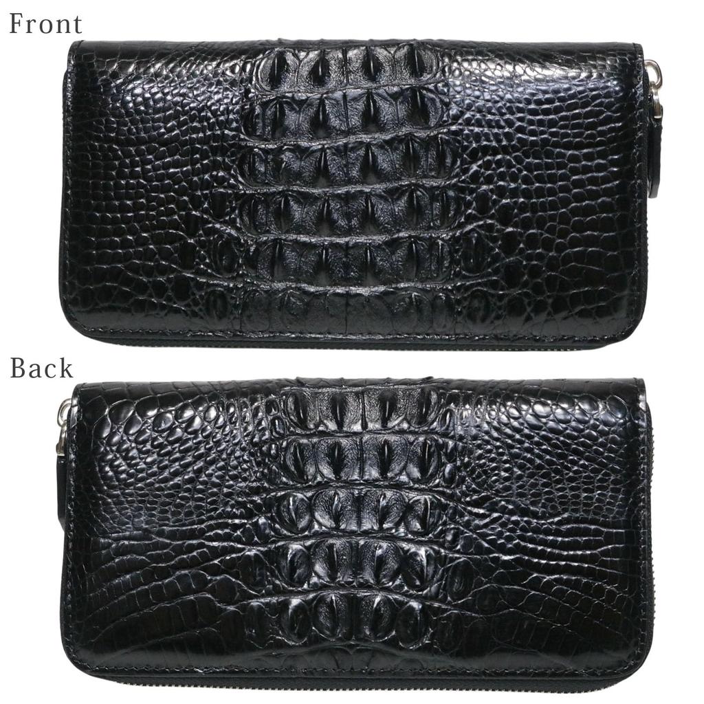 Bercute Men's Black Crocodile Leather Long Wallet, Genuine Leather, Alligator Skin Wallet with Round Zipper, Popular Brand, 1151053-F-790b