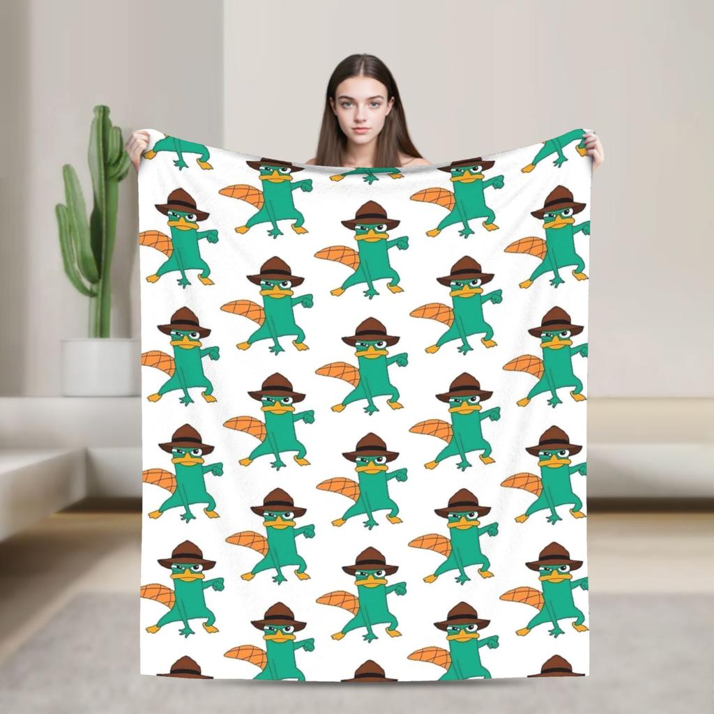 Perry the Platypus Cartoon Duck Plush Blanket Students Flannel Throw Blanket For Couch Chair Warmized Quality Bedspread