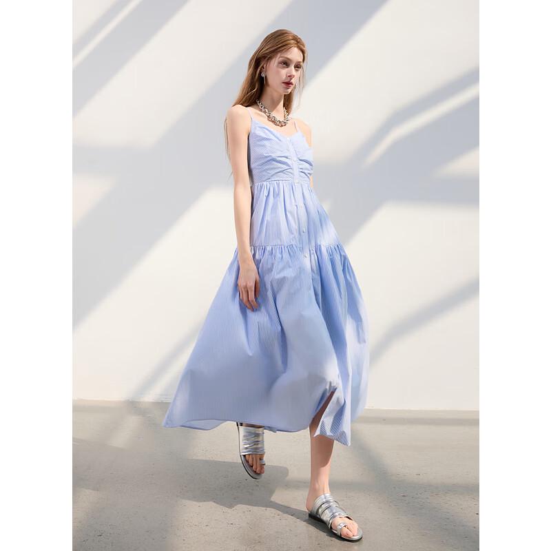 Sancai 2025 Summer Striped Sleeveless Maxi Dress