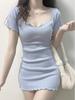 Spicy Girl V-Neck Short-Sleeve Summer Dress - Sexy Slim-Fit, Waist-Cinching, Hip-Hugging Skirt
