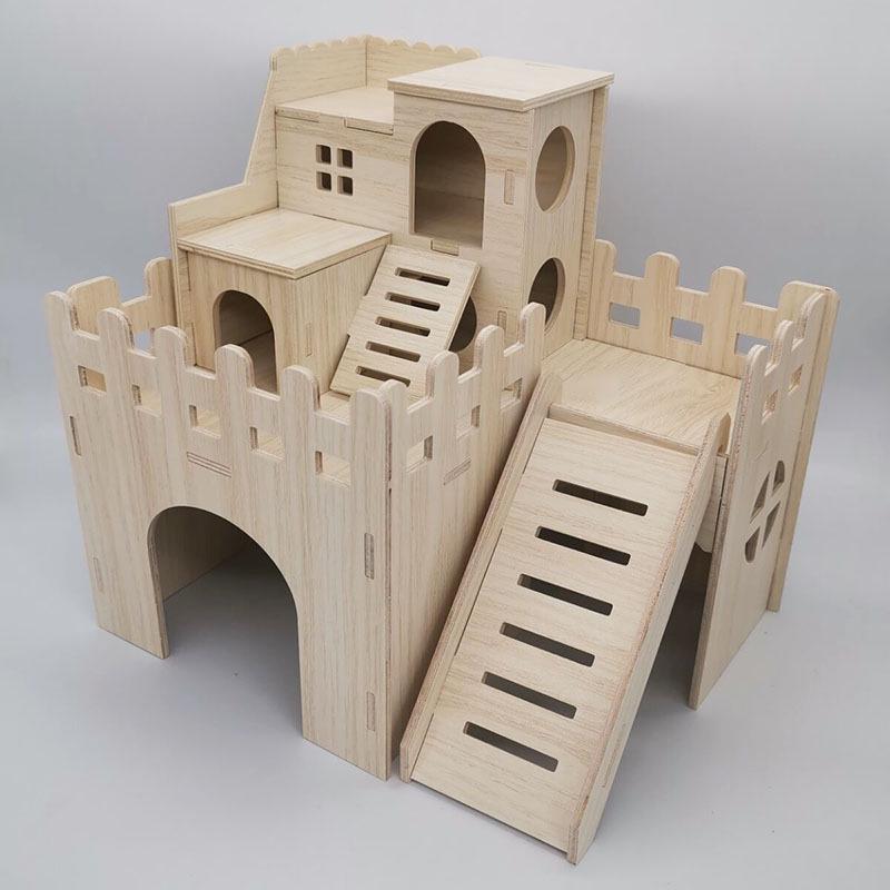Solid Wood Hideout for Hamsters, Squirrels, Hedgehogs, and Guinea Pigs - Large Wooden House/Nest