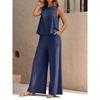 Women's Round Neck Sleeveless Tank Top and Wide Leg Pants 2 Piece Casual Set
