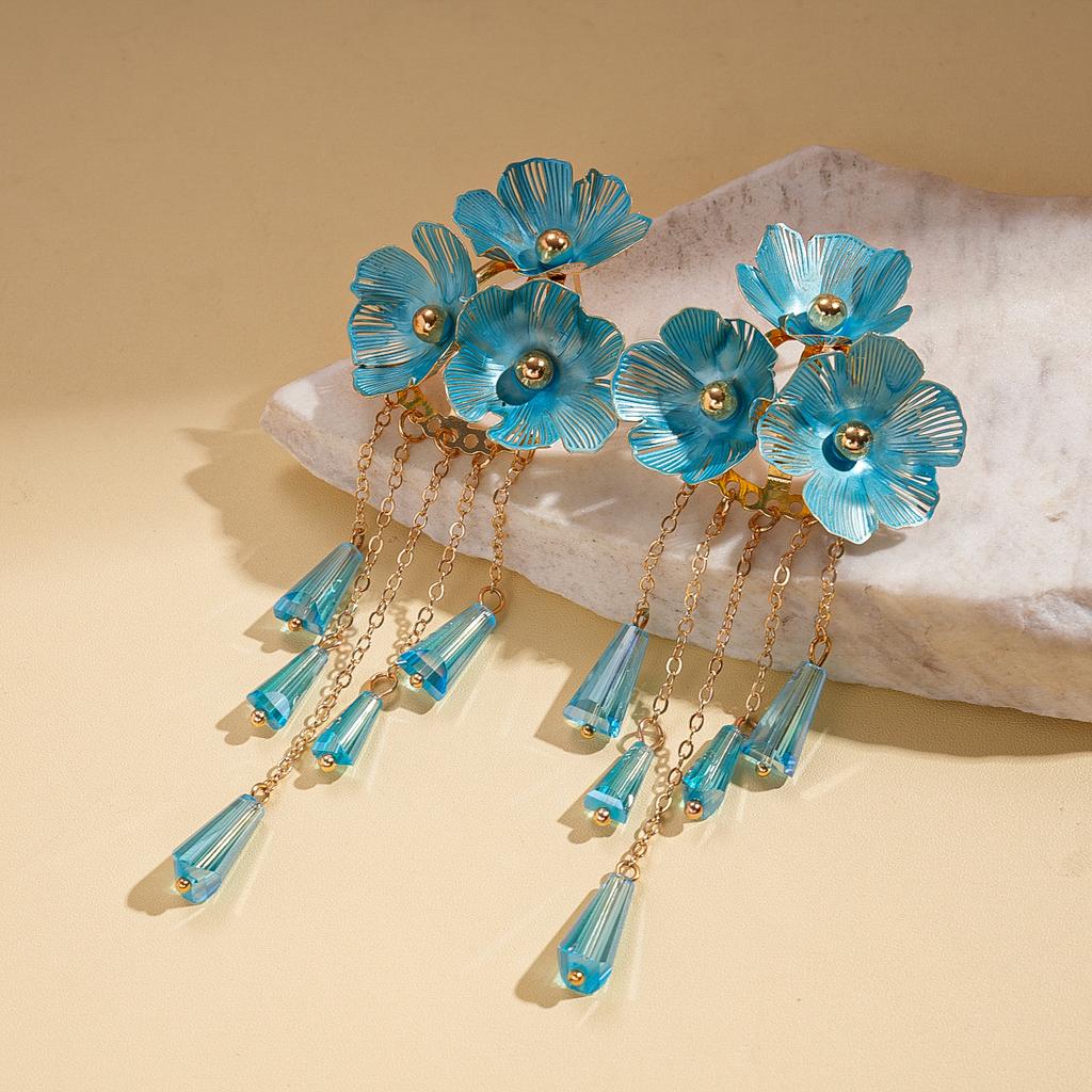 Crystal spray paint flower fringed silver needle earrings retro niche environmentally friendly earrings