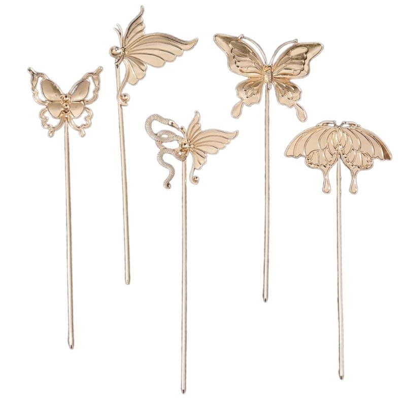 

5pcs Ancient Hair Stick Metal Hairpin Butterfly Hair Decoration Hair Accessory Suitable For Weddings Parties Or Daily 1