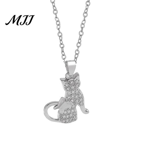 Animal Shape Pendant Cat Necklace Cubic Zirconia Cute Kitty Butterfly Charm Jewelry Gift for Lovers Women Lightweight серебряный