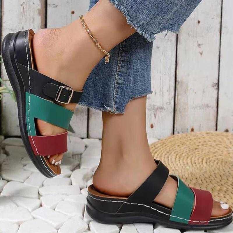 Fashion Plus Size Women Shoes 2025 Fashion Wedge Slippers Women Summer Light Pu Leather Beach Slides Woman New Soft Sole Non Slip Sandal