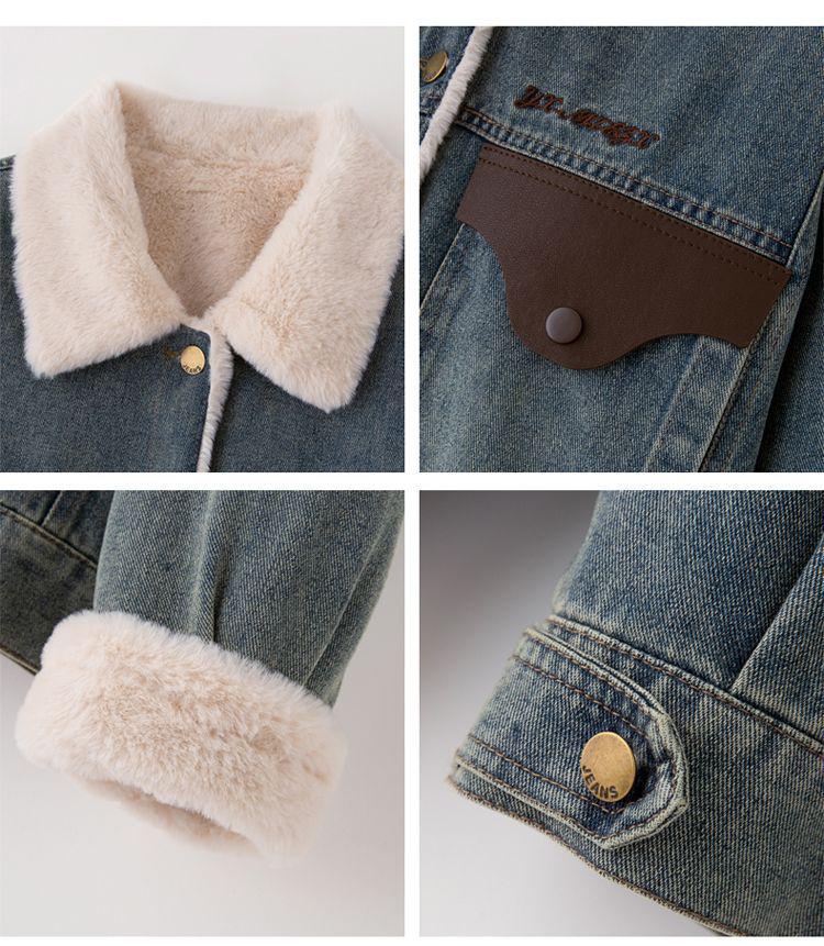 2025 Women's Winter Short Denim Jacket with Velvet and Lambswool