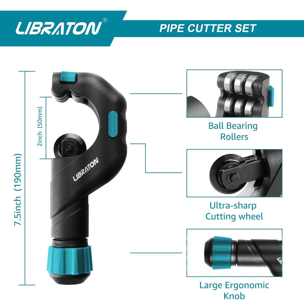 LIBRATON Pipe Cutting Capacity Tube Cutter for Stainless Comes with HSS Deburring Compatible with Copper Aluminum Thin Wall Stainless Steel Thick Wall