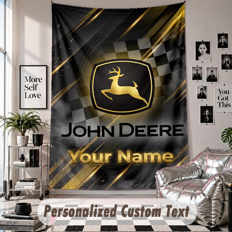 Wall Hanging Tapestry With Custom Name & Text, John Deere Decorative Tapestry For Bedroom