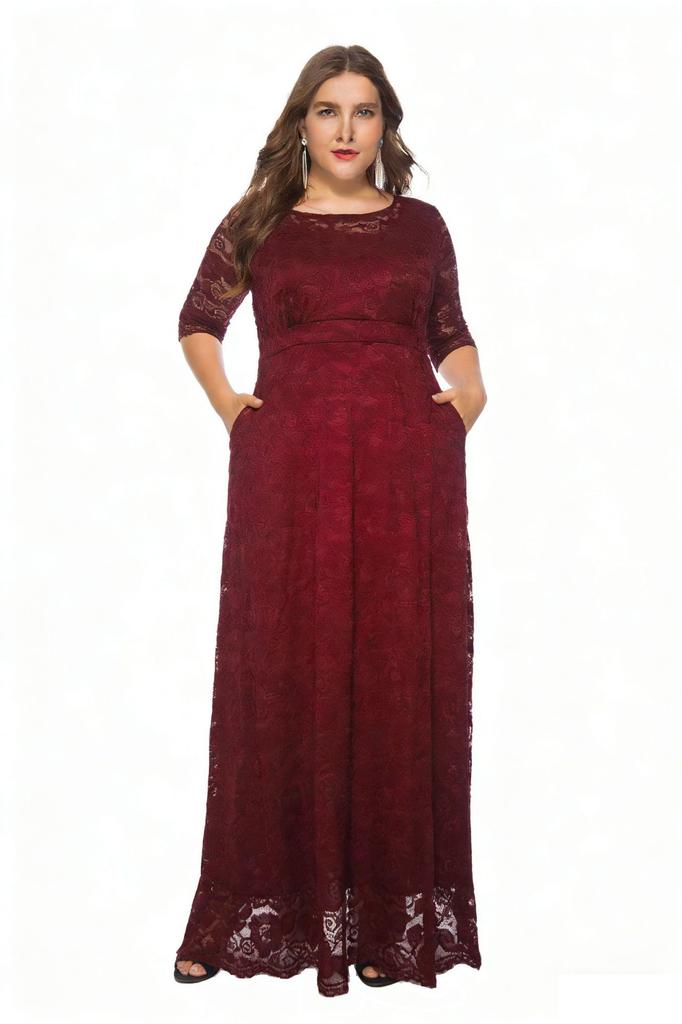 Large Size Women's New Lace Pocket Evening Dress Bridesmaid Dress