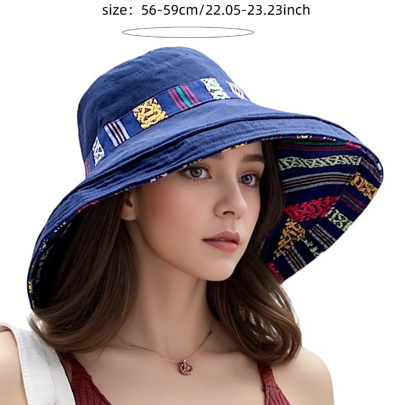 Reversible Fisherman Hat with Ethnic Style for Spring And Summer, Perfect for Travel And Versatile for Women, Providing Face
