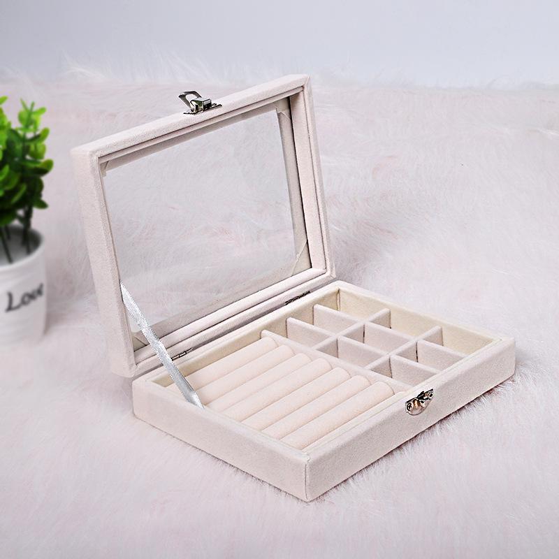 Velvet Flannel Jewelry Storage Box for Necklaces, Rings, and Earrings - Single Layer Korean Design