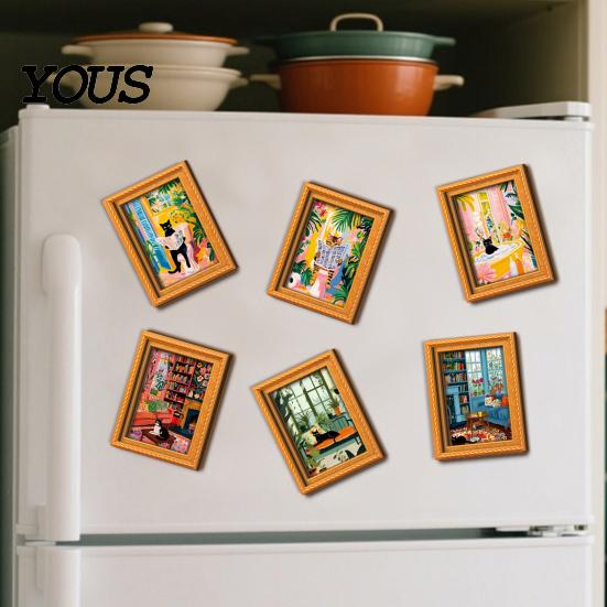 Decorative Fridge Magnets for Photos Cute Cat Magnetic Magnet, Vintage Wooden Picture Frame, Fun Frames Office Whiteboards Scene Decor Metal Cabinets,
