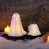 2Pcs Halloween LED Light Up Ghost Decor Ceramic Lighted Ghost Sculpture Handmade Illuminated Ghost Decor Desktop Decoration