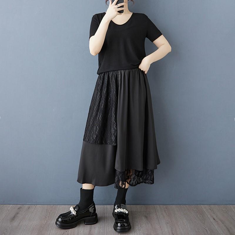 Black Plus Size High Waist Vintage Spring Summer Casual Loose Long for Woman Skirts Womens Skirt