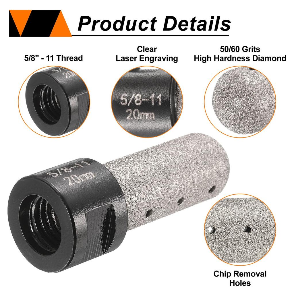Uxcell Diamant-Fingerbohrer, Set mit 2 Stück, 20 mm Durchmesser, Trockenkern, 5/8"-11 Gewinde, Diamant-Fasenbohrer zum Aufweiten, Formen und Fräsen vorhandener Löcher in