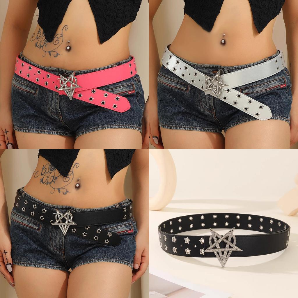 Rose Pink Water Drill Rivet Belt With Alloy Buckle For Fashionistas And Trendy Outfits