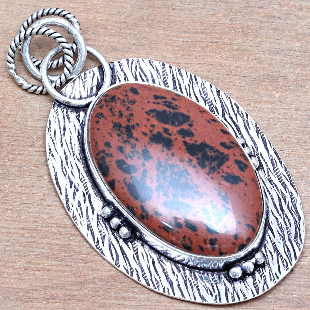 Pendant Mahogany Obsidian Gemstone Gift For Her Silver Jewelry 2.25"
