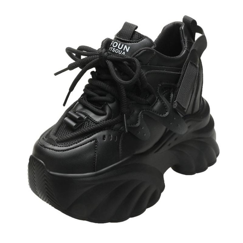 Fashion White Chunky Sneakers Women New Autumn Hidden Heel Platform Sports Dad Shoes Woman Lace Up Breathable Mesh Casual Shoes 10CM