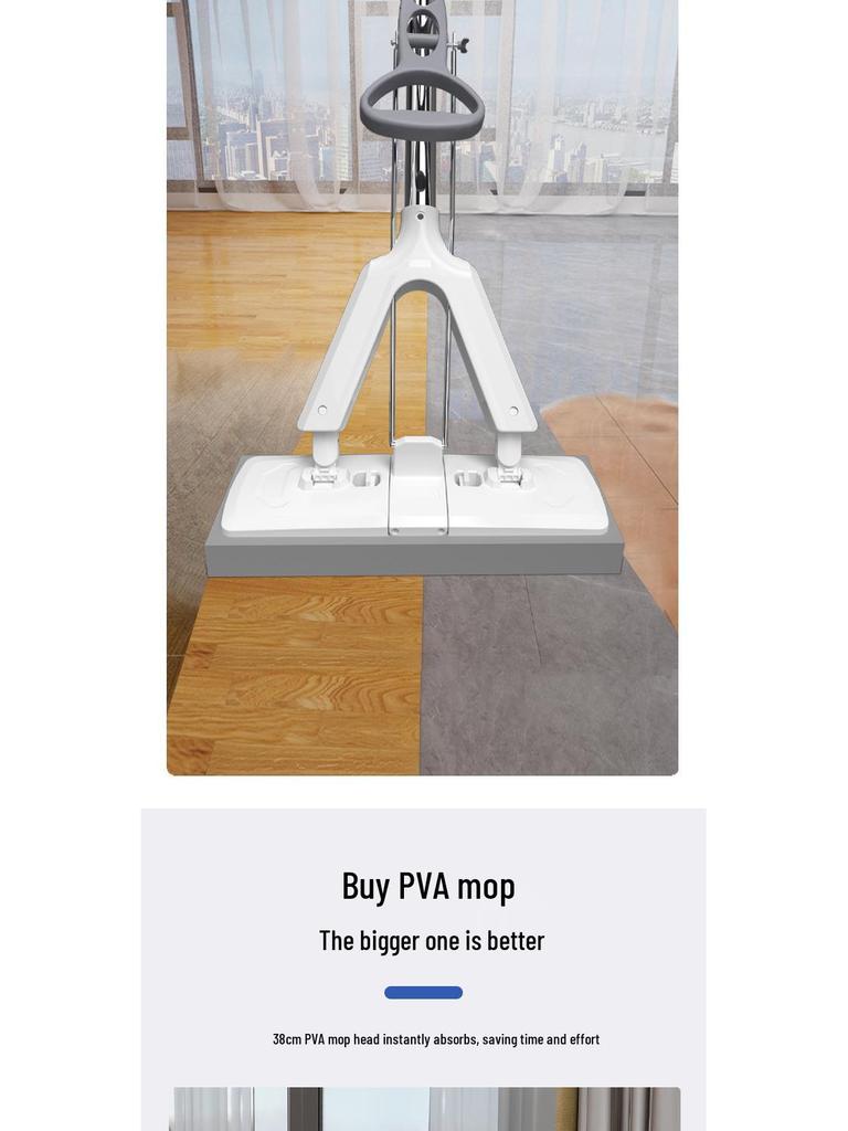 Sponge Mop 2025: Foldable PVA Hand-Free for Wet/Dry Cleaning