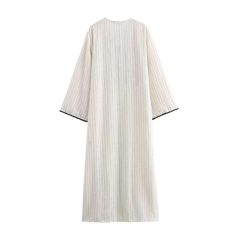 Losgebreide Patchwork Lange Jurken Vrouwen Elegant V-hals Lange Mouw Ruches Split Jurk Herfst Dame Casual Vakantie Robe