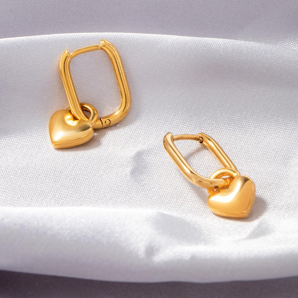 1 Pair Letter U Shape Heart Hoop Earrings For Women Gold Plated Metal Stainless Steel Earrings Punk Rock Ear Jewelry Gifts